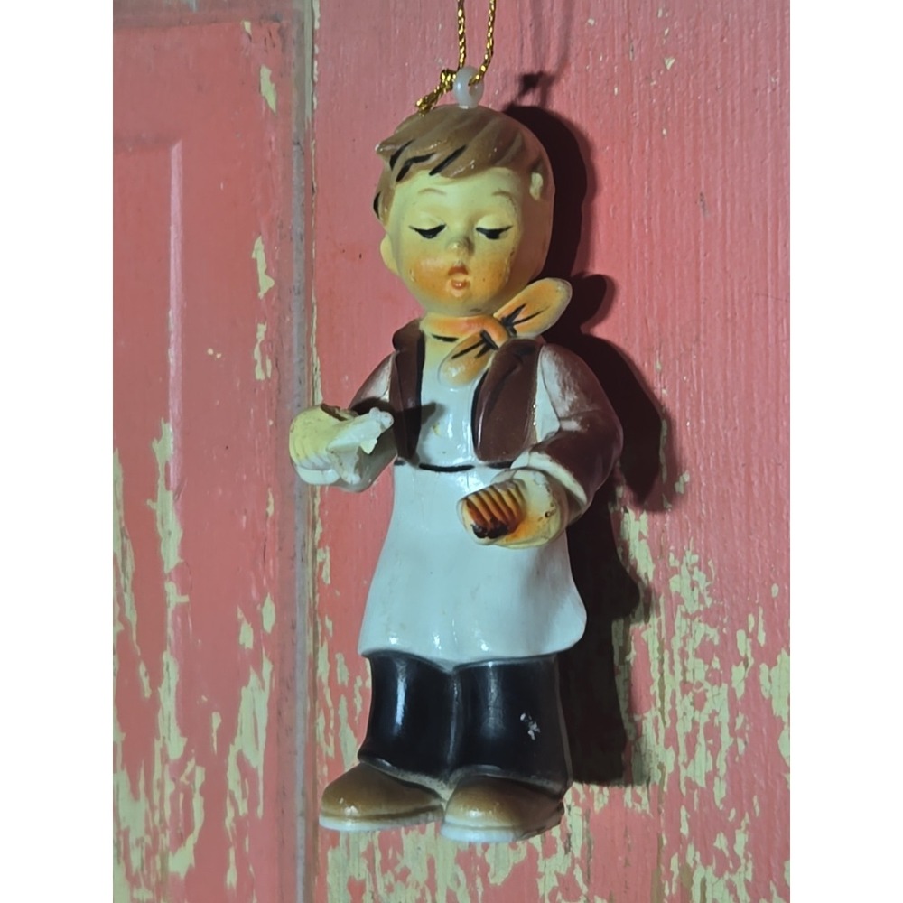 VINTAGE Goebel Hummel Style Christmas Ornament Boy Barber Scissors Comb Apron
